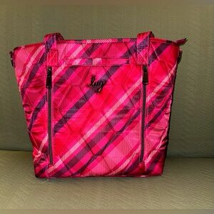 Lug Rally Berry Plaid Tote Crossbody  EUC